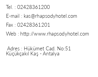 Rhapsody Hotel Ka iletiim bilgileri